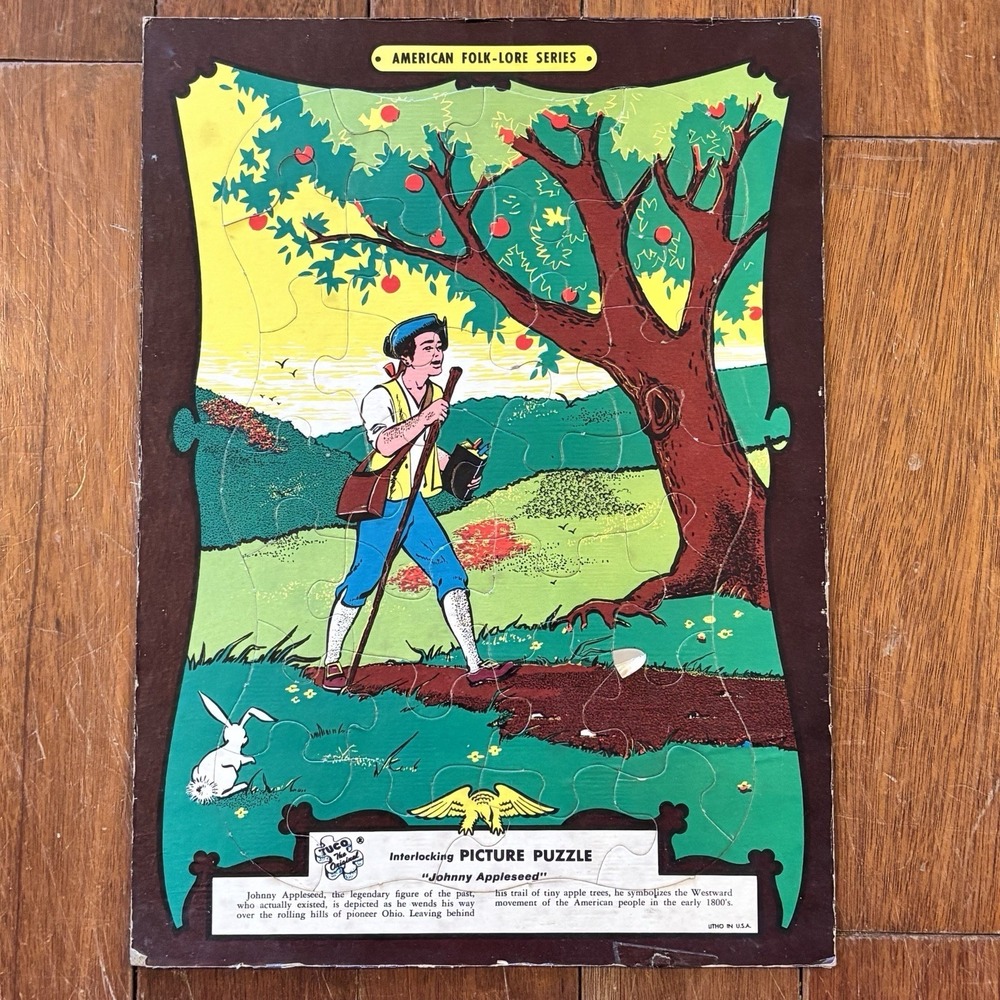VTG 1960 MCM 60s Johnny Appleseed Interlocking Picture Puzzle‎ Folk-Lore Series